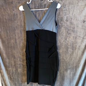 Long V Neck Silky Knee Length Dress